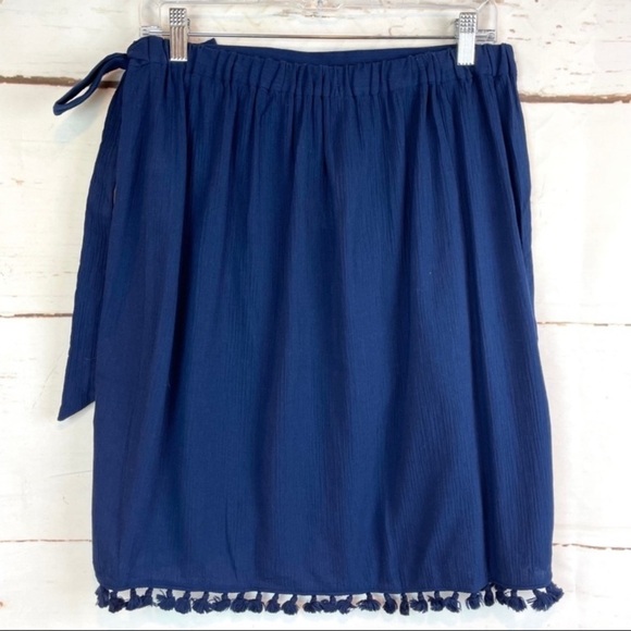 J. Crew Factory Faux Wrap Skirt‎ navy tassels size small bohemian summer - Picture 2 of 10